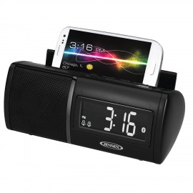 Jensen Bluetooth Clock Radio w/ USB Charging, FM Radio, 1" Display, and Built-in Microphone Branded