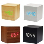 Cube LED Wood Alarm Clock Logo Printed