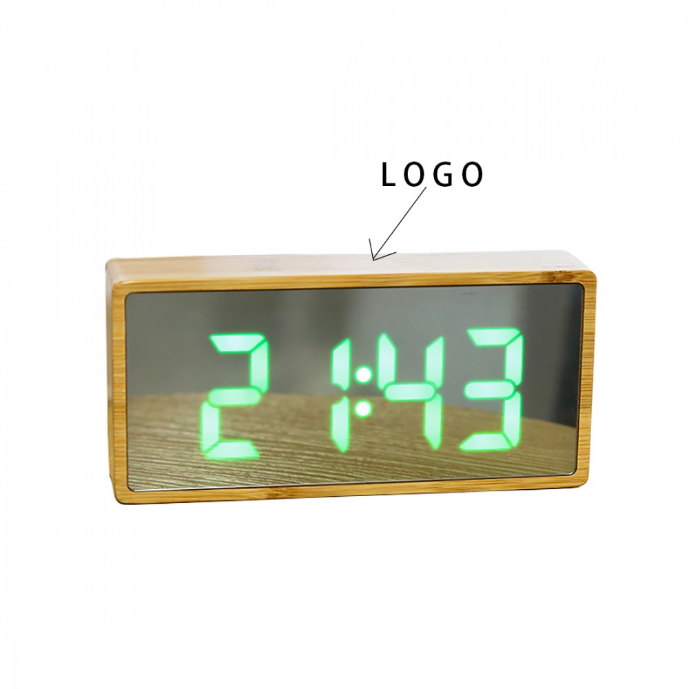 Branded Bamboo Multifunction Mirror Led Clock