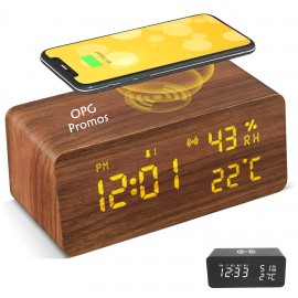 Wireless Charging Wooden Clock Logo Printed  Wireless Charging Wooden Clock Logo Printed