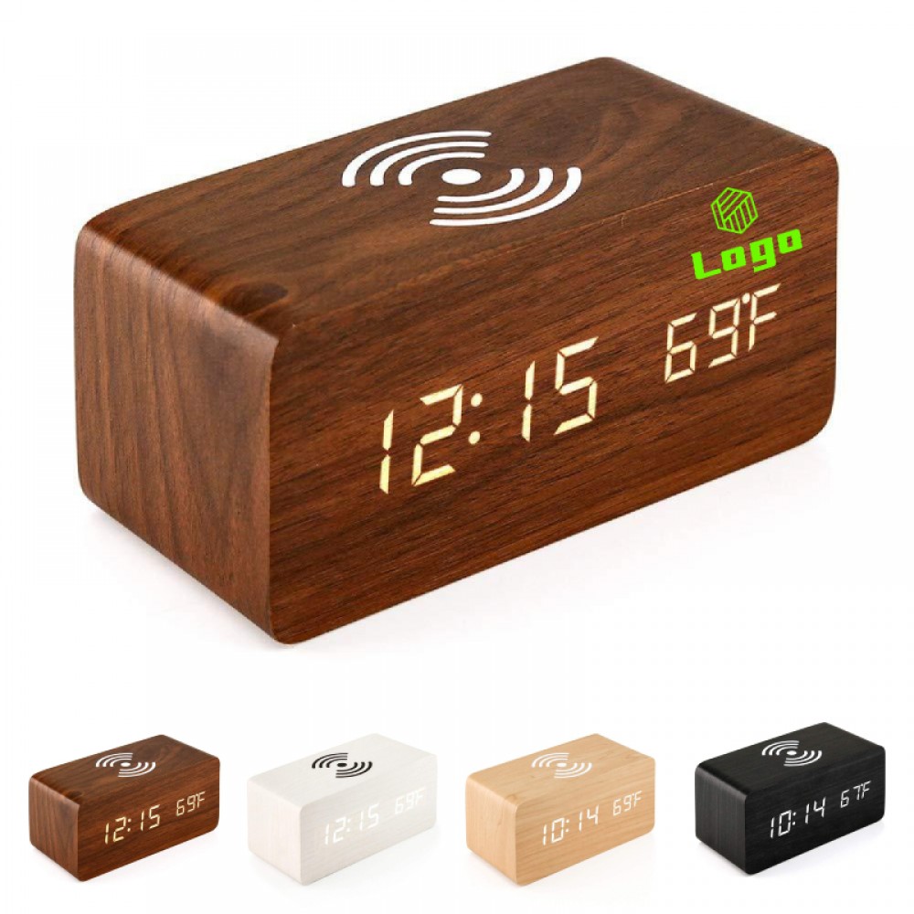 Digital Alarm Clock with 5W Wireless Charger Logo Printed