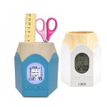 Bamboo Pen/Pencil Holder With Alarm Clocks Custom Imprinted