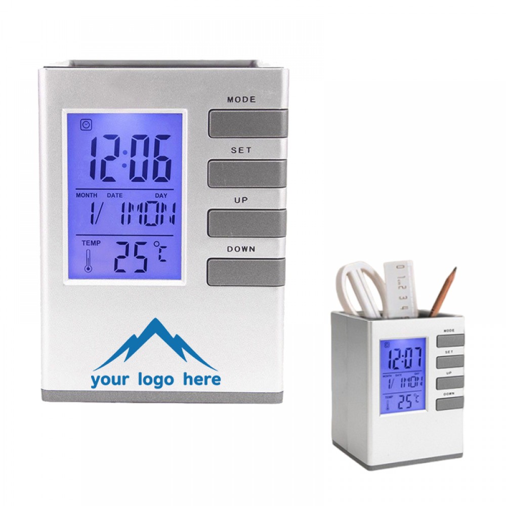 Multifunctional Pen Holder w/ Digit Clock Branded
