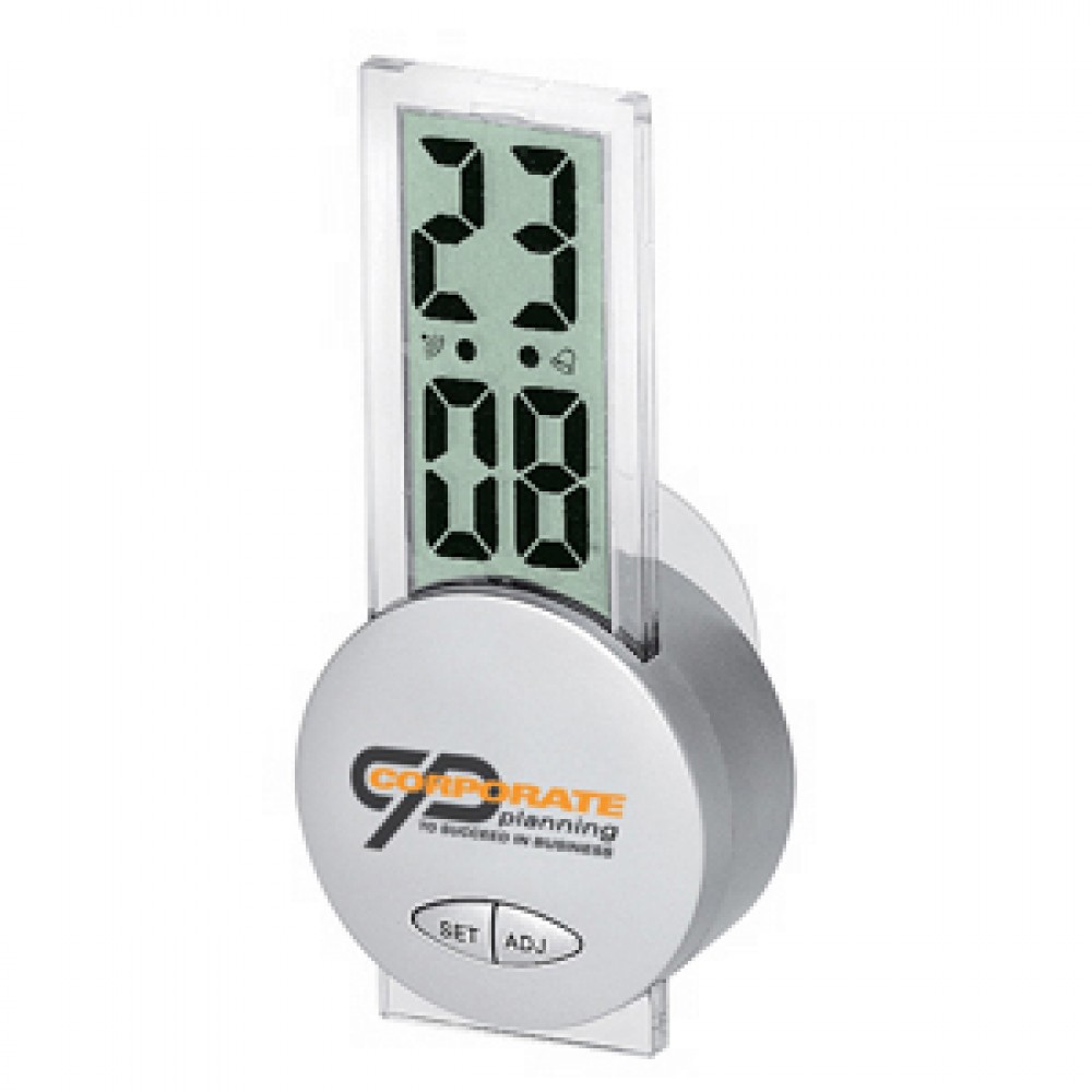 Branded Silver LCD Suction Clock