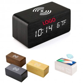 Custom Imprinted Wood Style Wireless Charging Alarm Clock  Custom Imprinted Wood Style Wireless Charging Alarm Clock