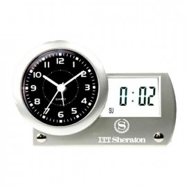 Analog Digital Quartz Alarm Clock w/ Horizontal LCD Day & Date Readout Custom Imprinted