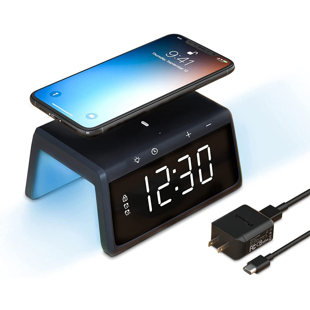 Digital Alarm Clock with Qi Certified 10W Wireless Charger and Night Light - OCEAN PRICE Logo Printed