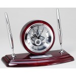 Branded Rosewood Clock w/ Pens 9"W x 5"H