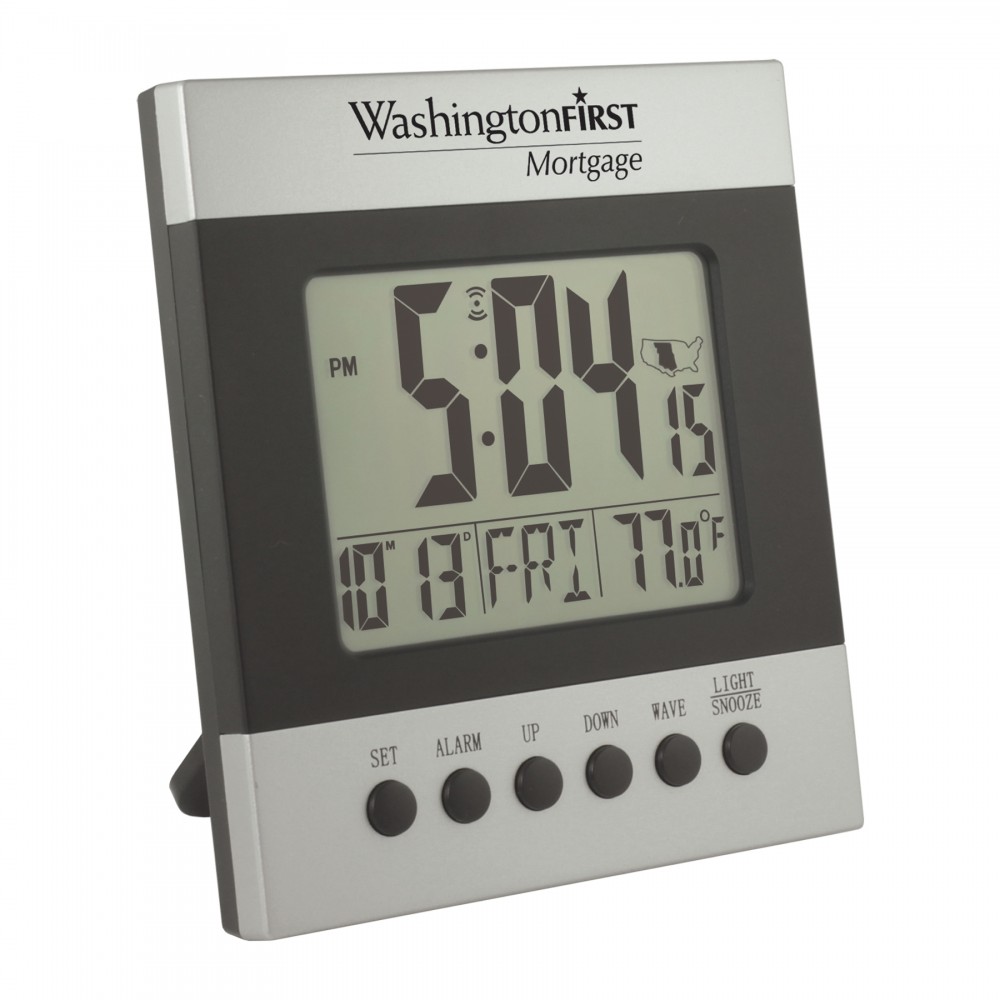 Clock - Radio Controlled Atomic LCD Wall or Desk Alarm Clock Custom Imprinted
