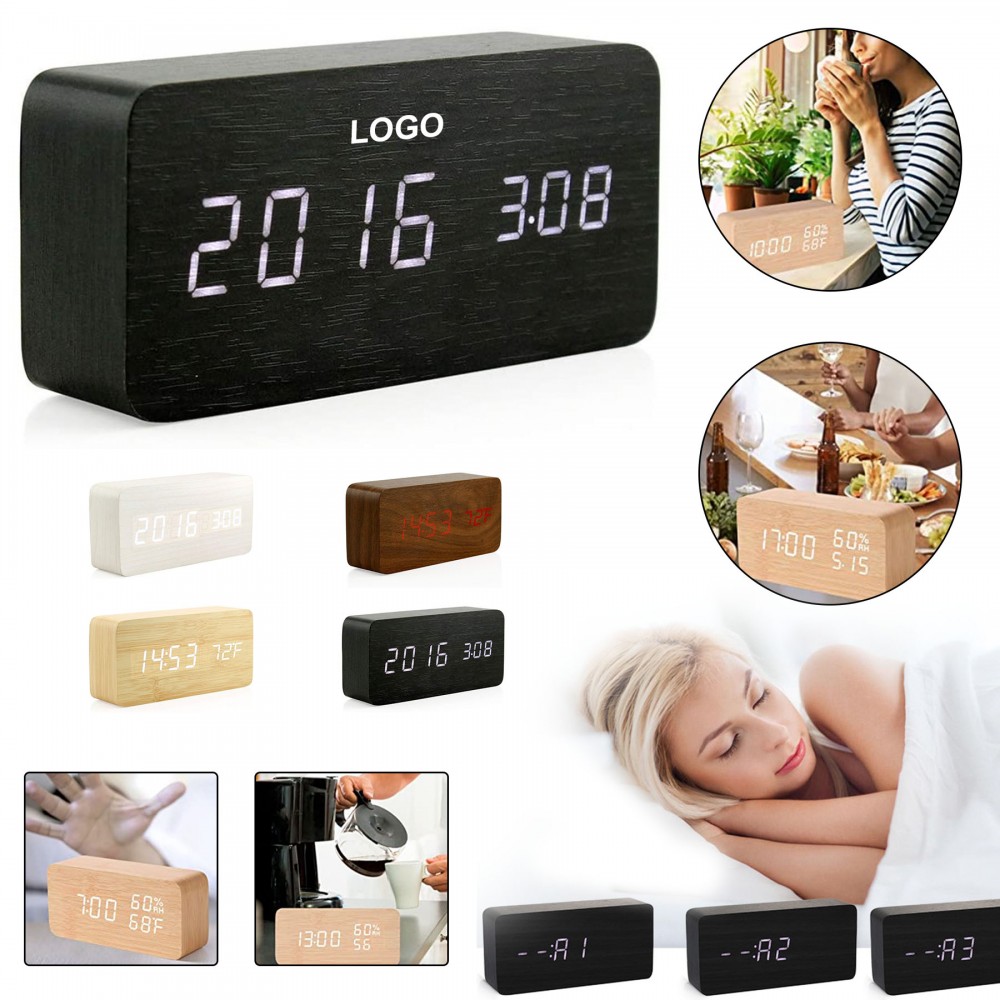 Wooden Digital Alarm Clock Logo Printed