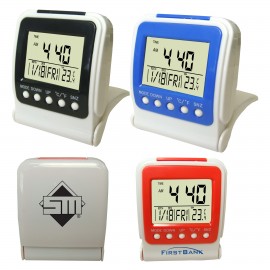Folding Travel Alarm Clock with LED Backlight Custom Imprinted