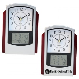 Dual Time Analog and Digital Alarm Clock with Calendar Custom Imprinted