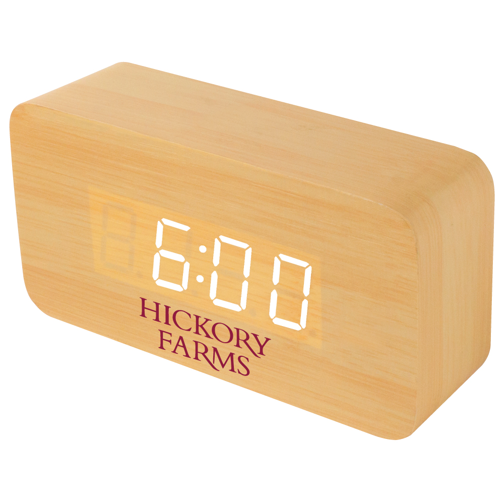Medium Wooden Alarm Clock w/Sound Triggered Display Branded Medium Wooden Alarm Clock w/Sound Triggered Display Branded