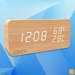 Wooden Multi-function Digital Desk Clock Logo Printed