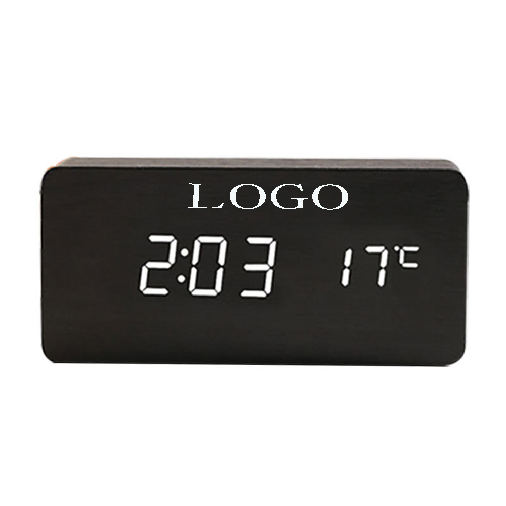 USB Wooden LED Display Alarm Clock Logo Printed USB Wooden LED Display Alarm Clock Logo Printed