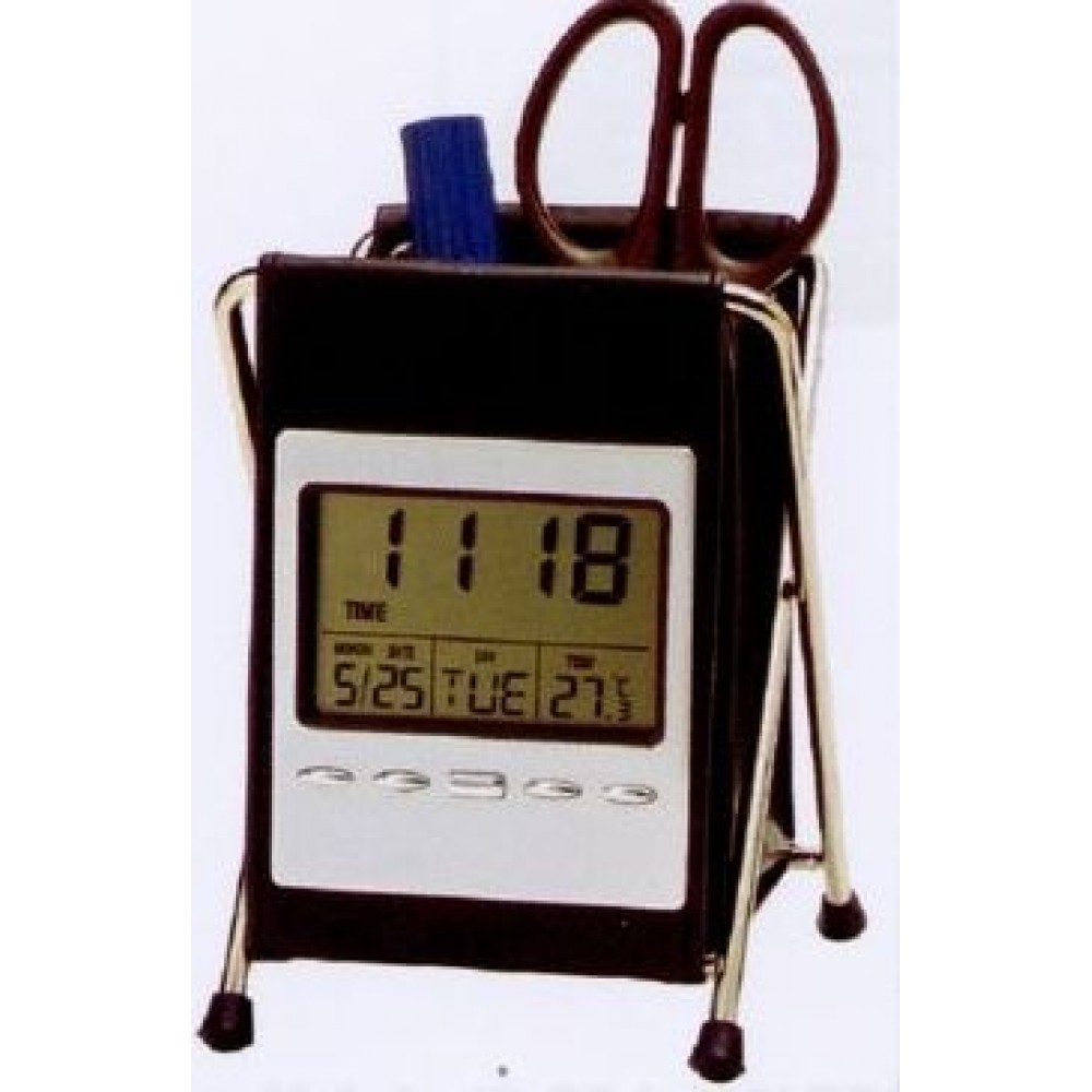 Custom Imprinted Digital Clock & Pen Holder Custom Imprinted Digital Clock & Pen Holder