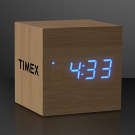Blue LED Cube Alarm Clock with USB - PRINTED Branded