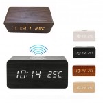Wireless Charging Wood Led Clock Logo Printed