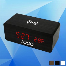 Custom Imprinted Wood Digital Clock w/ Wireless Charger