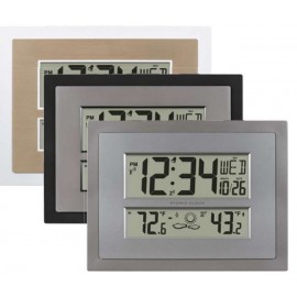 Branded La Crosse Atomic Digital Wall Clock w/Forecast (Gray/Silver)