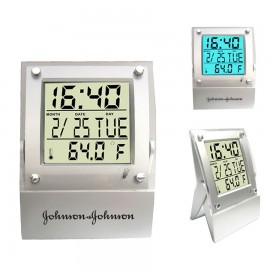 Logo Printed Light Up Clock with Digital Thermometer