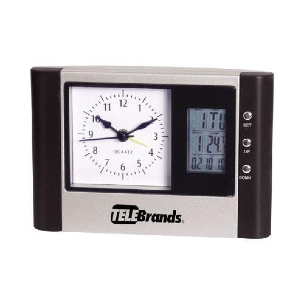 Branded Desk Clock with Analog/Digital Display & Thermometer