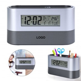 Custom Imprinted Pen Holder with Alarm Clock  Custom Imprinted Pen Holder with Alarm Clock