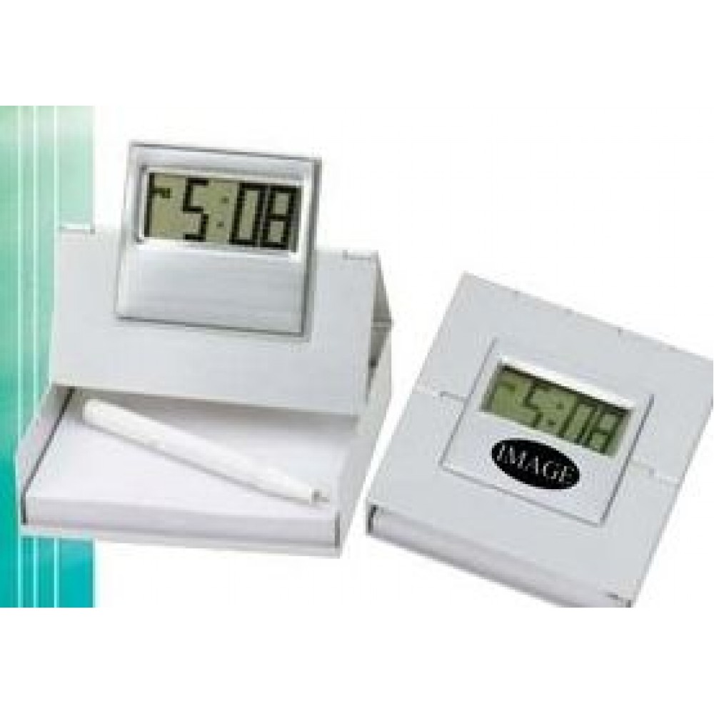 4-n-1 Metal Alarm LCD Clock with Pen Holder / Card Holder Logo Printed