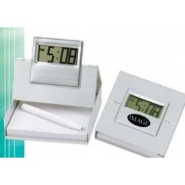 4-n-1 Metal Alarm LCD Clock with Pen Holder / Card Holder Logo Printed  4-n-1 Metal Alarm LCD Clock with Pen Holder / Card Holder Logo Printed