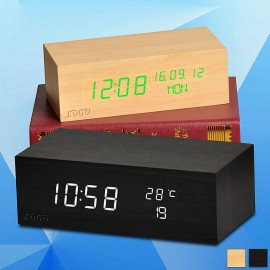 Logo Printed Wooden Adjustable Brightness Digital Desk Clock