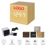 Cube Wood Style Digital Alarm Clock Logo Printed