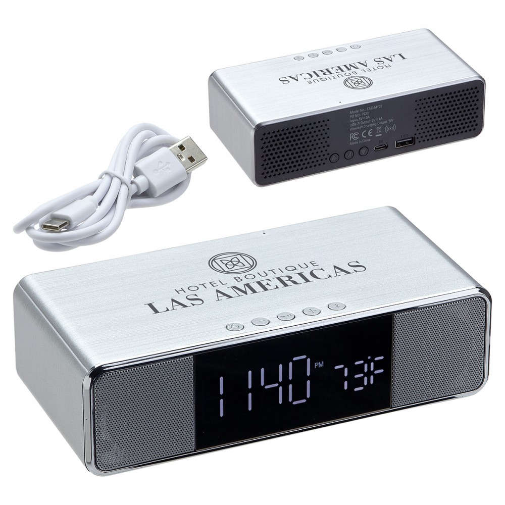 Mystic Alarm Clock with Wireless Speaker & Wireless Charger Branded