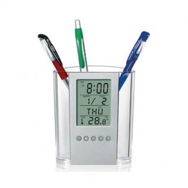 Transparent Electronic Clock Pen Holder Custom Imprinted  Transparent Electronic Clock Pen Holder Custom Imprinted
