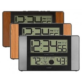 La Crosse Atomic Digital Wall Clock w/Temperature & Moon Phases (Cherry Wood) Logo Printed  La Crosse Atomic Digital Wall Clock w/Temperature & Moon Phases (Cherry Wood) Logo Printed