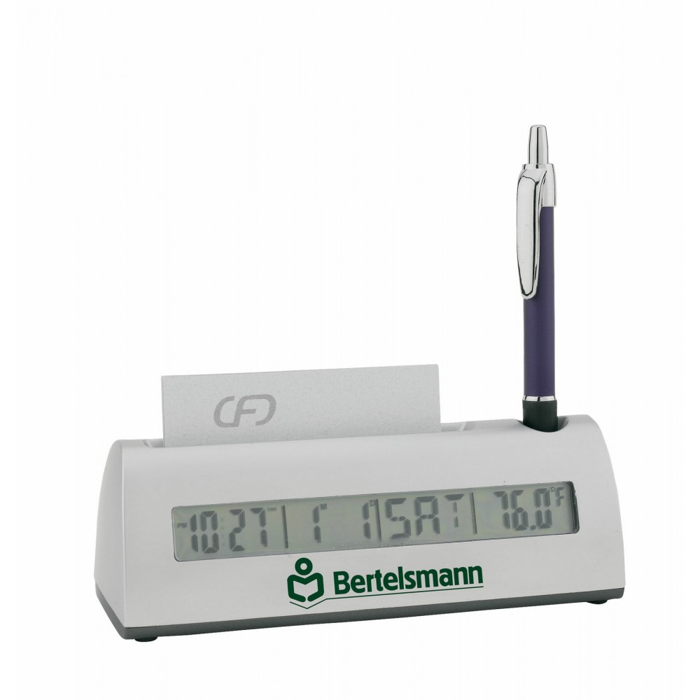 Clock w/ Business Card & Pen Holder Custom Imprinted