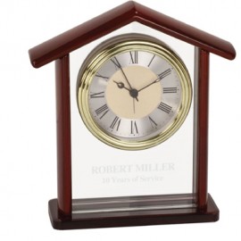 Branded 7 inches Glass Rosewood Piano Finish Steeple Clock (Sandblasting)