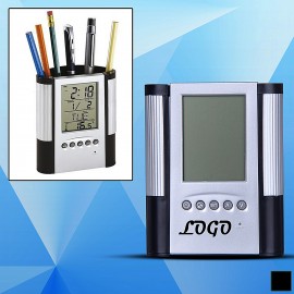 Custom Imprinted Pen Holder w/ Digital Clock  Custom Imprinted Pen Holder w/ Digital Clock