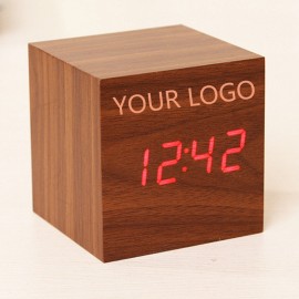 Logo Printed Voice-controlled LED Wood Clock