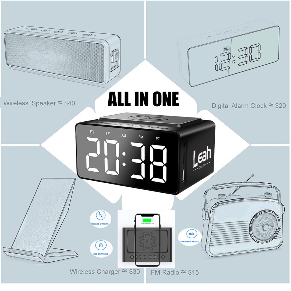 Alarm Clock With Wireless Charging And Speaker Custom Imprinted