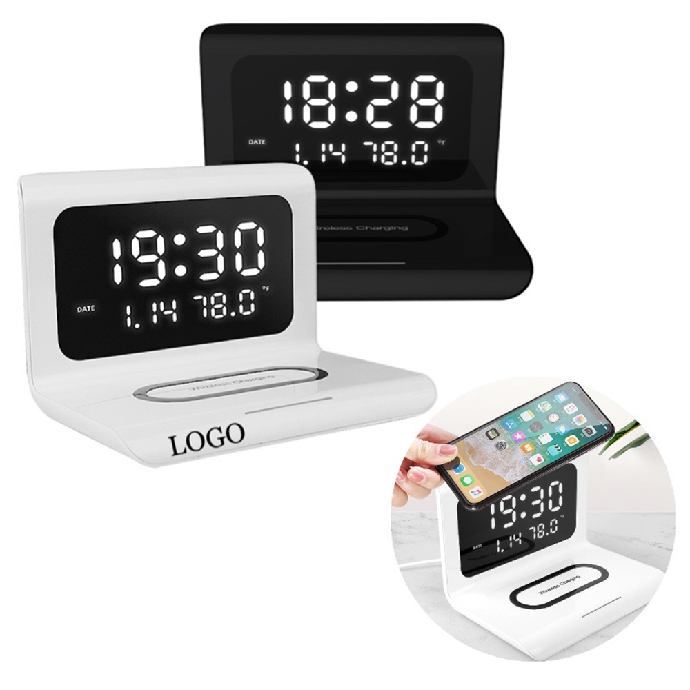 Custom Imprinted Wireless Charger With Alarm Clock Custom Imprinted Wireless Charger With Alarm Clock