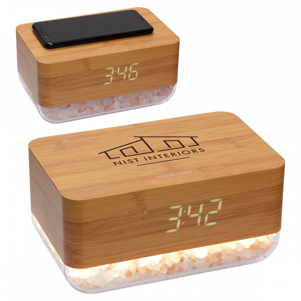 Logo Printed Sunrise Alarm Clock with Himalayan Salt Lamp + Wireless Charger Logo Printed Sunrise Alarm Clock with Himalayan Salt Lamp + Wireless Charger