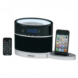 Jensen iPod Docking Music System w/ FM Receiver, Auxiliary Input, Night Light & Slide-Out Dock Branded  Jensen iPod Docking Music System w/ FM Receiver, Auxiliary Input, Night Light & Slide-Out Dock Branded