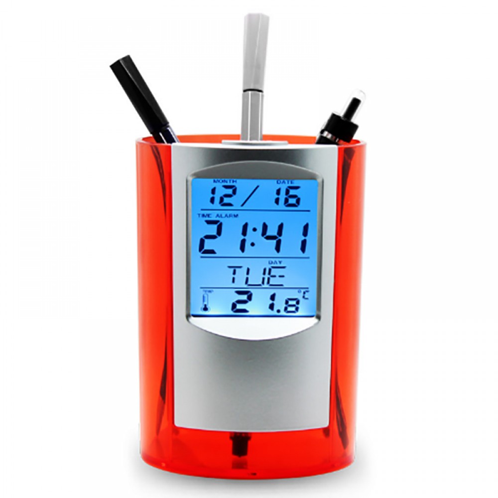 Custom Imprinted Electronic Pen Holder with Clock Custom Imprinted Electronic Pen Holder with Clock