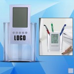 Custom Imprinted Transparent Pen Holder w/ Digital Clock