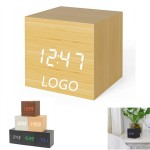 Branded Mini LED Wood Digital Cube Desk Alarm Clock Thermometer