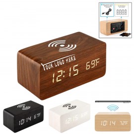 Branded Digital Wooden Alarm Clock with Wireless Charging  Branded Digital Wooden Alarm Clock with Wireless Charging