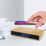 Logo Printed 5 W Bamboo Wooden Wireless Charger With Digital Clock