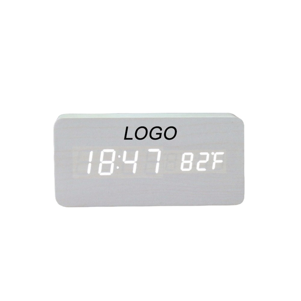 Custom Imprinted Wireless Charging Pad Alarm Clock with Wooden Design