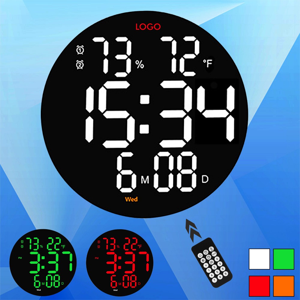 Logo Printed Wall Digital Clock w/ Week and Calendar