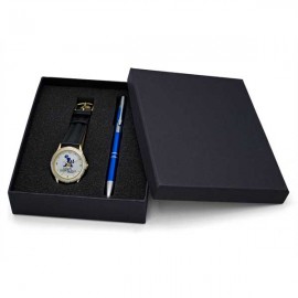Executive Gift Set with Sleek 2-tone Dress Watch & Aluminum Pen Logo Printed